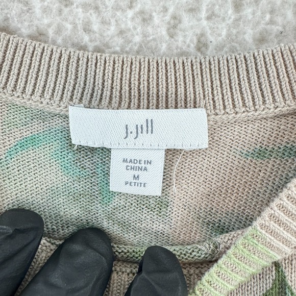 J. Jill Green Leaf Print Pullover Sweater Womens 3/4 Sleeve Stretch Size PM - Picture 9 of 12